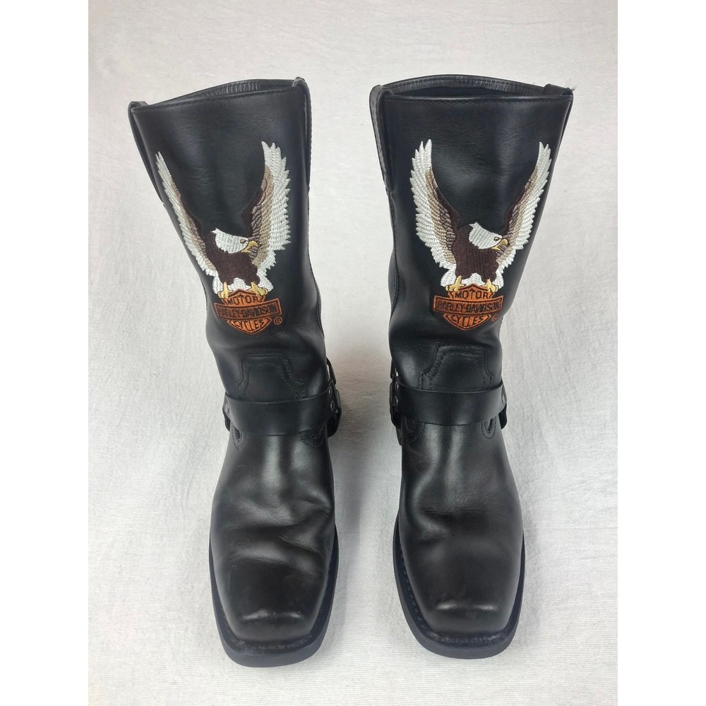 Harley Davidson Mens Darren Embroidered Eagle Harness Black Leather Boots 10.5